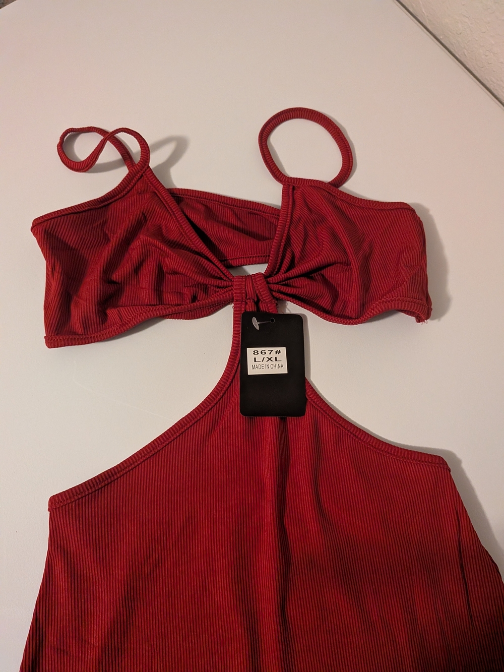 One-Shoulder Red Ribbed Cutout Mini Dress